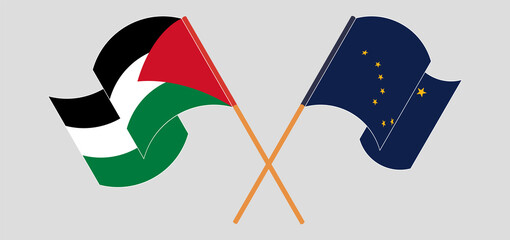 Crossed flags of Palestine and the State of Alaska. Official colors. Correct proportion