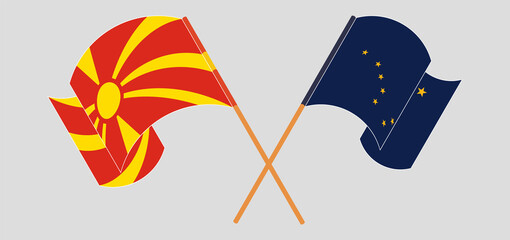 Crossed flags of North Macedonia and the State of Alaska. Official colors. Correct proportion