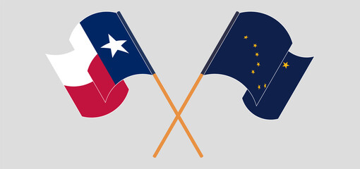 Crossed flags of the State of Texas and the State of Alaska. Official colors. Correct proportion