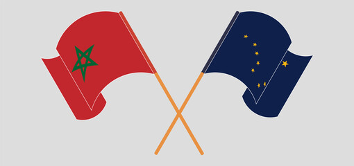 Crossed flags of Morocco and the State of Alaska. Official colors. Correct proportion