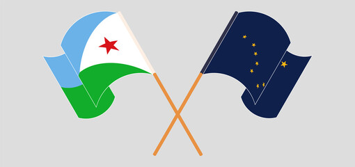 Crossed flags of Djibouti and the State of Alaska. Official colors. Correct proportion