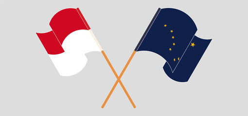 Crossed flags of Monaco and the State of Alaska. Official colors. Correct proportion