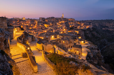 Matera - The cityscape at dusk.