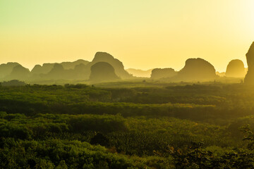 Naklejka na ściany i meble landscape Mountain with sunset in Krabi Thailand