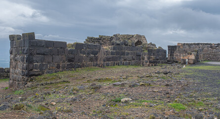 Partly restored ruined walls of Belvoir Crusader Castle, Jordan Star National Park, Beit Shean,...