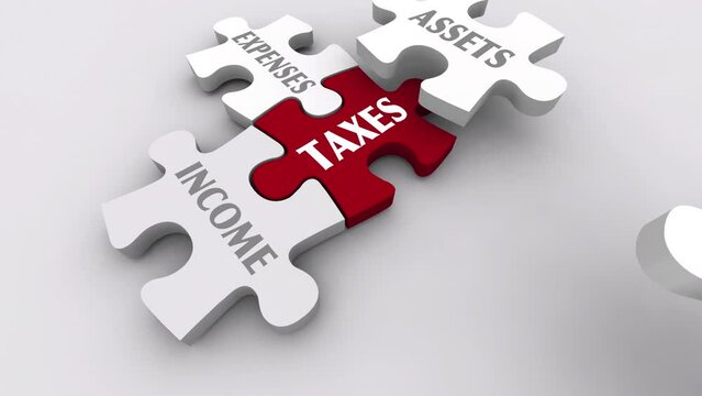 Taxes Earnings Income Expenses Deductions Puzzle Pieces 3d Animation