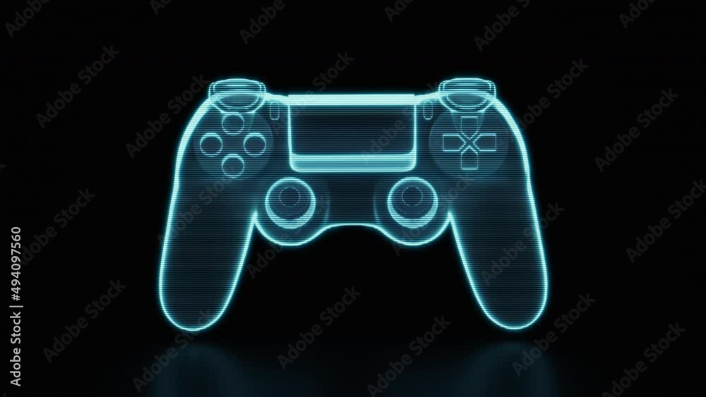 Wall mural holographic image of gamepad, loop rotation, 3d rendering.