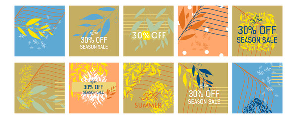 otanical illustration Summer Social media sale banners design. Vector illustration templates suitable for web banners, social media posts, mobile app