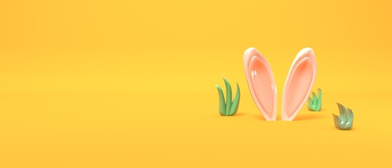 Easter holiday theme with decorations and rabbit ears - 3d render