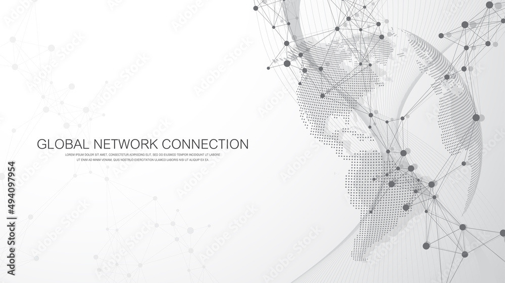 Poster Global network connection concept. Social network communication in the global business. Big data visualization. Internet technology. Vector illustration.
