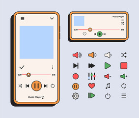 Retro music player elements with icon.Music Display Theme: Music Platform Sample, interface