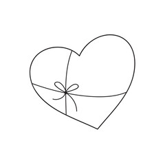 Hand draw a heart with a bow. Hand drawn doodle vector illustration in a continuous line. Line art decorative design