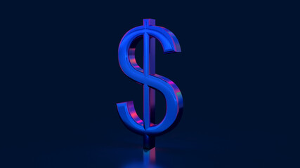 3d render dollar symbol in the center of a metallic shiny neon cyberpunk background