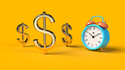 Fototapeta na wymiar 3d render time is money clock and dollar symbol