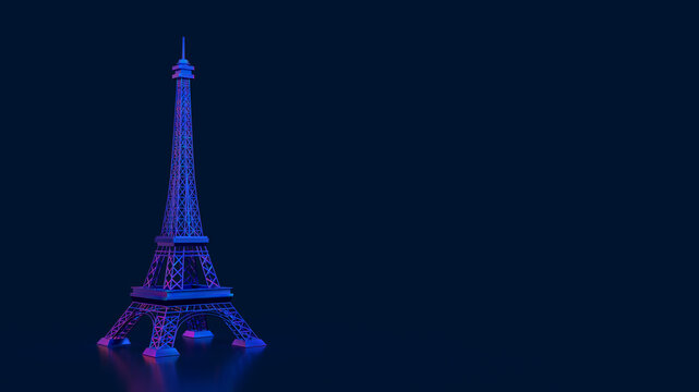 3d render eiffel tower on the left background cyberpunk evening neon glow