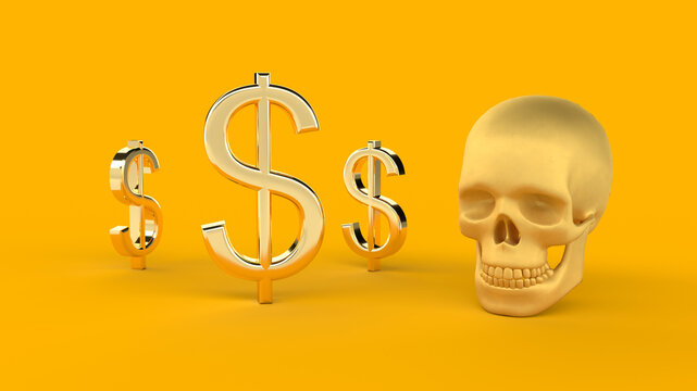 3d render dolar golden symbol and skull