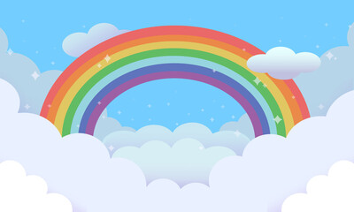 cute rainbow blue background, for baby room, Children's nursery, decoration of children's rooms. Vector illustration.