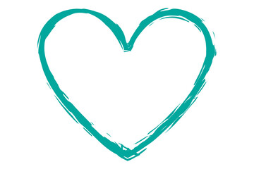 Heart contour vector. Turquoise hand drawn love icon isolated. Paint brush stroke heart icon. Hand drawn vector for love logo, heart symbol, doodle icon and Valentine's day. Painted grunge vector