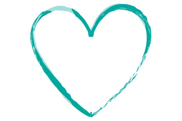 Heart contour vector. Turquoise hand drawn love icon isolated. Paint brush stroke heart icon. Hand drawn vector for love logo, heart symbol, doodle icon and Valentine's day. Painted grunge vector