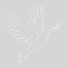 Naklejka premium Continuous one line drawing of flying dove holding an olive branch. Peace dove sign and freedom sign concept.