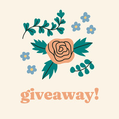 Giveaway social media banner. Vector illustration with floral motifs  and text. Making a wish, hoping to win concept.