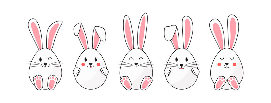 Easter egg vector icon, ear and paw of bunny. Cute rabbit face, cartoon animal character isolated on white background. Holiday illustration