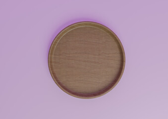 Light, pastel, lavender purple 3D rendering minimal, simple product display stand or podium wooden dish top view, flat lay from above for nature products
