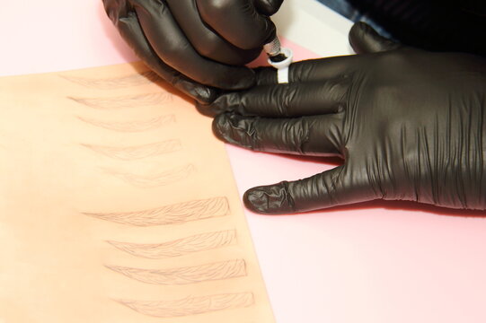 Microdlading practice, beauty course of micro blading and picropigmentation