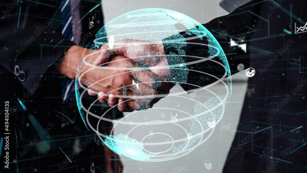 Poster conceptual business handshake with dashboard for financial data analysis . 3d render computer graphi