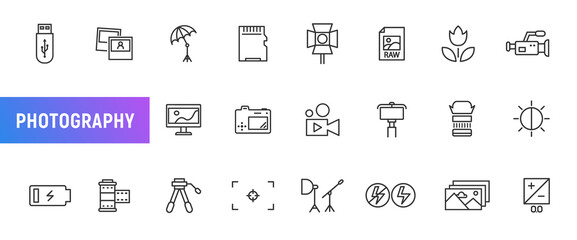 Photography line icon panoramic camera photo side view logo. Photo vector line icon illustration art