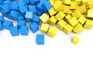 Bunch of blue and yellow cubes - background. - 3D Illustration