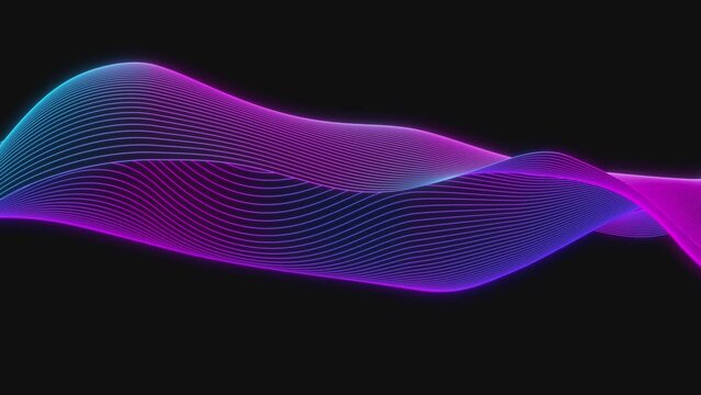 Abstract colorful wavy background in bright neon blue and purple colors. Modern colorful wallpaper. Seamless loop animation. 3d rendering.
