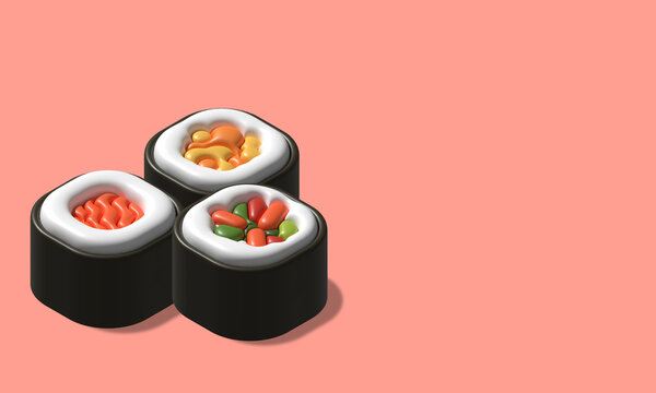 3d render illustration roll sushi isolated. 3d illustration japanese sushi object