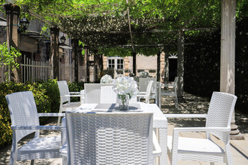 Summer cafe in the old town of Perast