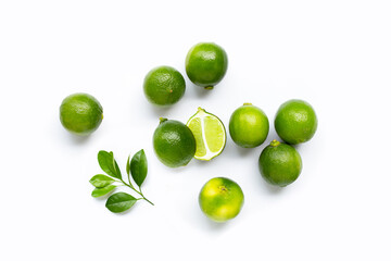 Fresh limes isolated on white background.