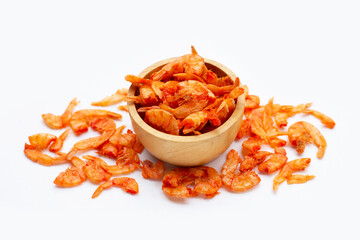 Dried shrimp in white background.