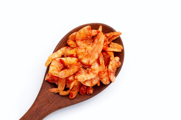 Dried shrimp in white background.