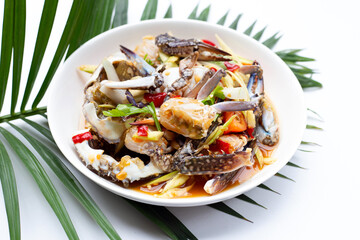 spicy green mango salad with blue crab