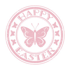 A grunge Easter circle stamp with butterflies  