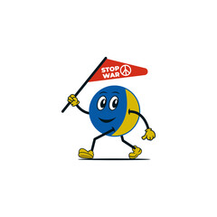 Stop war in ukrainian with illustration character. Ukrainian geopolitics globe crisis