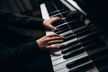 Fototapeta na wymiar playing the piano music black and white