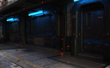 3D-illustration of a cyberpunk city