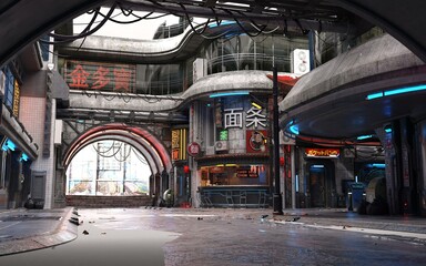 3D-illustration of a cyberpunk city