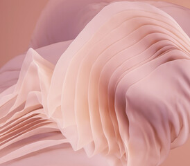 3d render, abstract background with many layers of delicate pink waving veil, cloth macro, wavy...