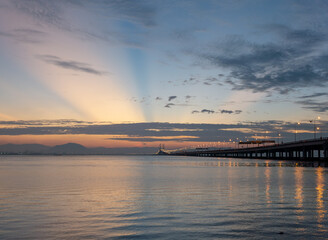 Sun ray over Penang Bridge morning