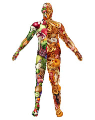 Healthy and unhealthy eating and diet choices or nutrition choice as a fat and normal person made...