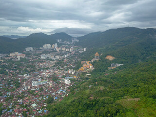 Fototapeta na wymiar Aerial view small town Ayer Itam at Penang