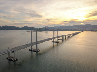 Fototapeta na wymiar Aerial view sunset Penang Second Bridge.