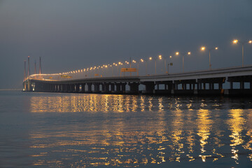 Penang second bridge in dawn hour.