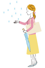 手書き線画カラーイラスト 　3人のビジネスウーマン　腰を組んでガッツポーズ